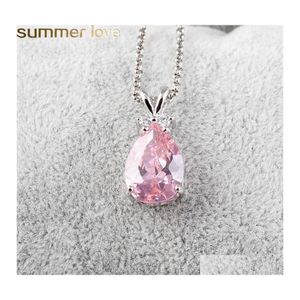 Pendant Necklaces Fashion Style Synthetic Zircon Teardrop Necklace Sier Color Jewelry Purple Pink Green Austrian Crystal Women Drop Otzgt