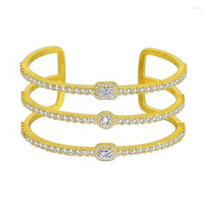 Забросить 3 ряд натуральных камней манжеты шарм Bangles Jewelry Crystal Luxury Fashion Punk Wedding День рождения светло -желтые браслеты