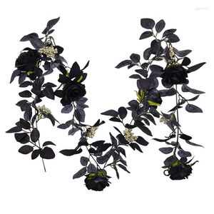 Dekoratif çiçekler yapay siyah rattan gül asma cadılar bayramı asılı çelenk dekorasyon düğün po props bitkileri