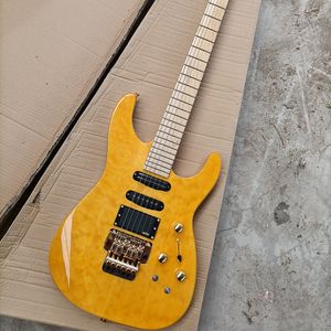 6 Strings Yellow Electric Guitar with Floyd Rose Maple Fretboard Customizable