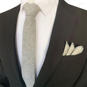 Bow Ties Men's Retro Wool Tie Plain Necktie Pocket Square Handkerchief Set Gift Business Neckwear Hanky Wedding 6CM Skinny Accessory Miri22