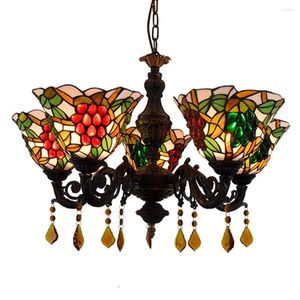 Chandeliers Stained Glass Living Room Dining Chandelier 24 " 5 Rural Grape Flower Restaurant