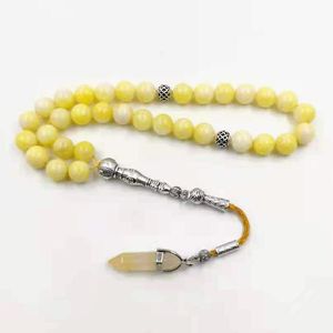 Strand pärlstav strängar tasbih naturlig citron jasper med gul aventurine sten 33 pärlor armband muslimska tillbehör till hand islamiskt mode