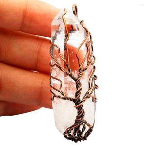 Pendant Necklaces SUNYIK Tree Of Life Wire Wrapped Natural Rock Quartz Necklace Healing Chakra Jewelry (Free Chain)
