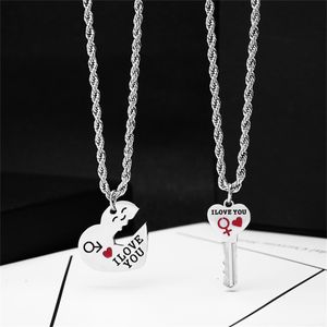 Couple Necklace Heart Key Locket Dad Mom Love you Splicing Pendant Necklace Friends Family Lovers Jewelry Gift