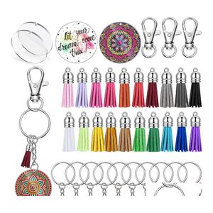 Keychains Bedanyards 100 PCs Diy acrílico chaveiro em branco Discos círculos de círculo de chaves com pendente de borda de couro colorf dhs d dhpy4