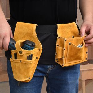 Tool Bag Cowhide Drill Holster Waist Tool Bag Durable Electric Waist Belt Tool Pouch Bag With Belt for Power Drill Electric Screwdriver 230130