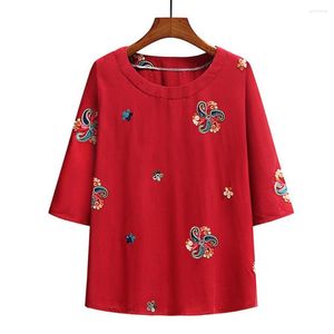 Women's Two Piece Pants Autumn Women Set Sleepwear Mother Pajamas Ethic Style Plus Size Trendy Wide Leg Embroidery T-shirt