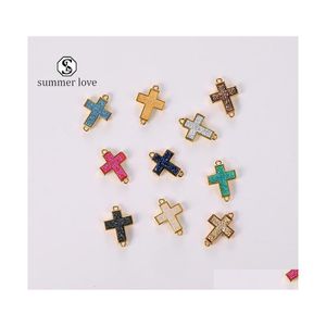 Charms Trendy Small Cross Resin Stone Pendant Charm Gold Colorf Religious Diy Fit Bracelets Necklace Accessories Jewerly For Women M Dh2Pc