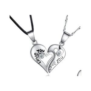 Pendant Necklaces Half Love Heart Necklace Set For Women Female Jewelry Trendy Valentines Day Gifts 2Pcs/Set Couples Drop Delivery Pe Dhgbe