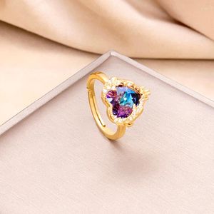 Wedding Rings In Cute Romantic Ocean Heart Open For Women Luxury Sparkly Female Ring Ladies Stainless Steel Jewelry