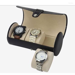 Jewelry Pouches 3 Slots Watch Roll Travel Case Portable Leather Storage Box Slid In Out A0NF