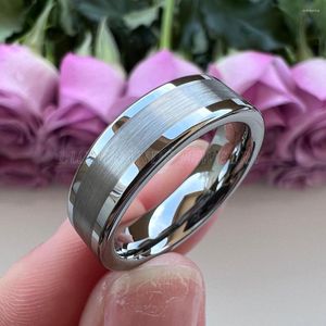 Wedding Rings Tungsten Carbide Engagement Ring 8mm 6mm Band For Men Wemen Flat Center Brushed Polished Finish In StockComfort Fit