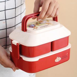 Dinnerware Sets Cute Kawaii Children's Lunch Box Double Grid Microwave Hermetic Bento Office Kid Breakfast Containers