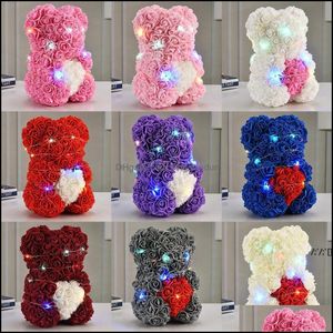 Party Favor 25cm LED -upplyst bj￶rn Rose Flower Valentine Day Gifts Decoration Love Childrens Days L￤rare Ny￥rspresent Pab13059 Dro Otakd