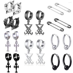 Hoop Earrings INS Hiphop Punk Goth Cross Rivet Dangle For Women Men Anti-allergic Titanium Stainless Steel Pin Cool