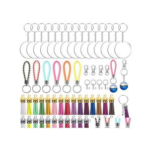 Keychains colhedores tassel bk 146pcs acrílico chaveiro em branco fazendo kit colorf borla anéis de chave com cadeia para projetos de bricolage artesanato dhsgb