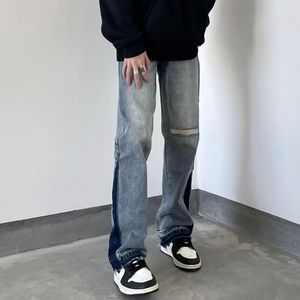 Männer Jeans DEEPTOWN Patchwork Gewaschen Männer Klassische Loch Kreuz Gerade Denim Hosen Hip Hop Casual Lose Mode Hosen Männliche Frühling 230131