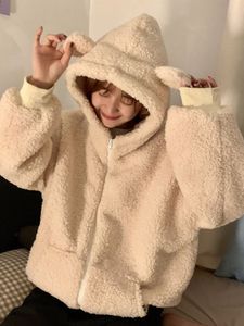 Kvinnorjackor Deeptown Sweet Kawaii Bear Zip Up Hoodies Kvinnor Japanska Harajuku Söt öronskolestudent Hooded Sweatshirt Autumn 230131