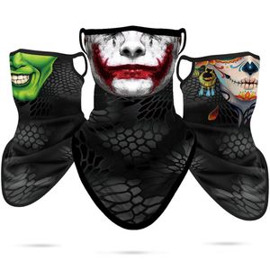 Bandanas 3d Ghost Neck Bandana Joker Venom Triangle Face Masker utomhus Cycling pannband kamouflage Gaiter Women Skull Shield