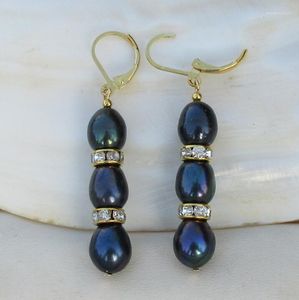 Dangle Earrings 14k/20 Yellow Gold Design 10x8mm Black South Sea Pearl