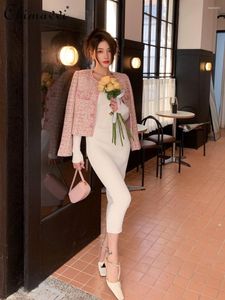 Sukienki robocze 2023 French Social French Socilites Pink Różowy płaszcz z długim rękawem Slim-Fit Short Temperament