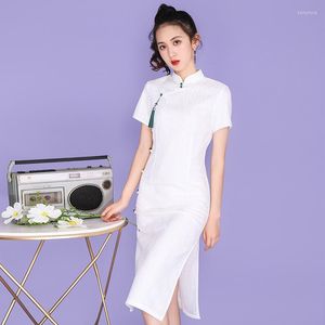 Ethnic Clothing Summer Women's Cheongsam Art Daily Young Girls Modified Split Lace Bone Eroded Dress
