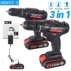 Electric Drill Electric Cordless Screwdriver Impact Drill 3 Functions Wireless Mini Lithium Battery Charging Hand Drill 21V 25V 230130