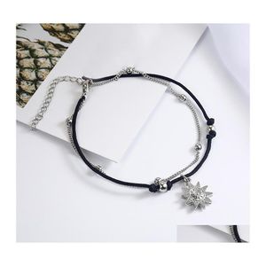 Anklets Fashion Fashion Bohemia Sun Pendant Beads Anklet 팔찌 여성 여름 해변 보석 선물에 더블 레이어 로프 1870 드롭 배달 DH259