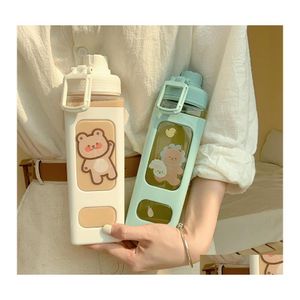 Garrafas de água Kawaii Bear Bottle for Girls Cute Plastic School Gym bebendo com suco de suco de chá de chá BPA 700/900ml Drop Deliver Otdddv