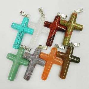Pendant Necklaces Wholesale Fashion Natural Mixed Cross Stone Pendants Charms Fit Jewelry Making 8pcs/lot