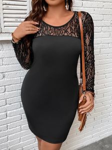 Plus size Dresses Size 4XL Bodycon Curvy Dress for Women Autumn Winter Lace Sleeve Mini Large Big Clothing Evening Party 230130