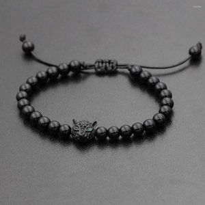 Strang 6mm Naturstein Edelstahl Leopard Löwe Perlenarmband für Männer Frauen Tigerauge Onyx Lava Tierperlen Armbänder Armband