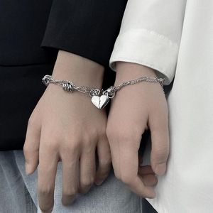 Link Bracelets Romantic Couple Heart Bracelet Silver Color Women Men's Hand Chain Stainless Steel Magnet Friendship Fashion