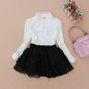 Kids Shirts Fall School Girl Shirt Chiffon Lace Baby Teenage Girls Blouse White Toddler Children's Long Sleeve Kids Tops JW0263A 230130