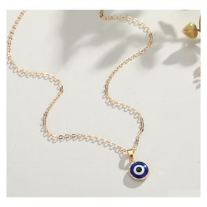 Pendant Necklaces Vintage Ethnic Round Turkey Evil Blue Eye Necklace For Women Gold Color Choker Clavicle Chain Turkish Jewelry Drop Dhzze