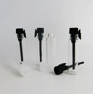 100 st/parti 1 ml mini glas parfymflaska liten parfym provflaskor testare försök parfym flaska och klara svarta stoppare