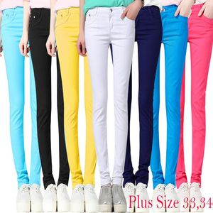 Calças femininas Capris 2023 Autumn Moda Lápis Mulher Candy Colorido Cintura Média de Lengamento Completo Mulheres Mulhy Slim Skinny Plus Tamanho 34