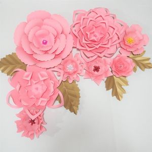 Fiori decorativi 2023 carta gigante rosa sfondo artificiale 8pcs 4 foglie per le bambine da doccia per ragazze tavolo da doccia deco compleanno