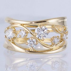 Bröllopsringar Vintage Yellow Gold Color Women's Ring Wave Cubic Zircon Engagement Finger For Women Women smycken Gift grossist