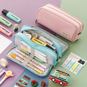 Pencil Bags Angoo Double Face Bag Pen Case Special Macaron Color Dual Side Canvas Storage Pouch Stationery School Travel Gift F899 230130