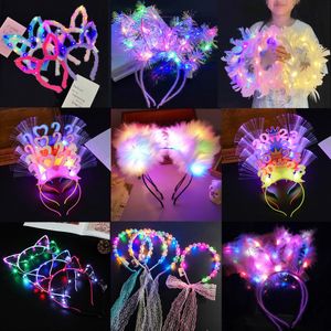 Orecchie di coniglio Glow Hair Hoop LED Fascia incandescente Bunny Ear Fascia per capelli Dancing Party Prop Accessori natalizi