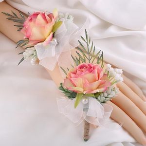 Decorative Flowers Bride Wrist Groomsmen Corsage Handmade Men Business Brooch Women Party Fashion Boutonniere Artificial