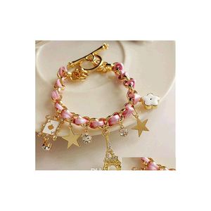 Armreif Modeschmuck Weben Armband Sterne Blume Paris Eiffelturm Charms S353 Drop Lieferung Armbänder DHPQE