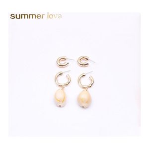 Charm Fashion Sea Shell Women Earrings Gold Color 2 Pairs / Set Trendy Statement Drop Dangle For Beach Jewelry Wholesale Delivery Ot27Q