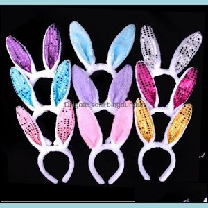 Party Favor Led Light Flashing Fluffy Rabbit Ears Headband Sequins Headdress Bunny Costume Accessory Cosplay Woman Halloween Christm Otal3