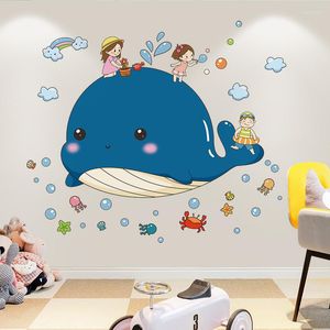 Vägg klistermärken tecknad djur havval för barn rum dekor 3d självlim tapet sovrum dekaler möbler