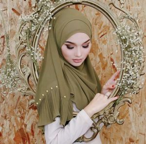 Sciarpe Arrivo Perline Patchwork Piega Bolla Chiffon Perla Rughe Scialli Hijab Drappo Cuciture Musulmano Sciarpe/sciarpa