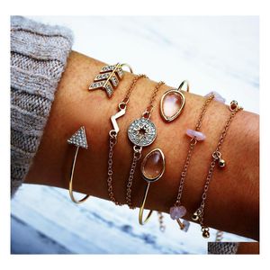 Charm Armband Fashion Jewelry 6pcs Armband Set Arrow Diamond Water Drop Compass Broken Pine Stone V Bangle Chain Delivery Dhukb