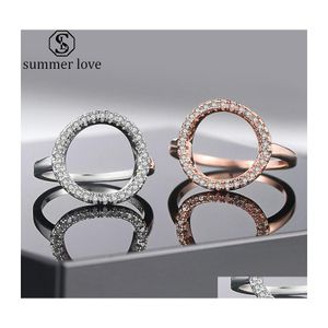 Ringas de banda White Cubic Zirconia Hoop Ring Sier Rose Gold Open Circle Karma Promise Declaração para Mulheres Aniversário de Casamento Jóias DHLT9